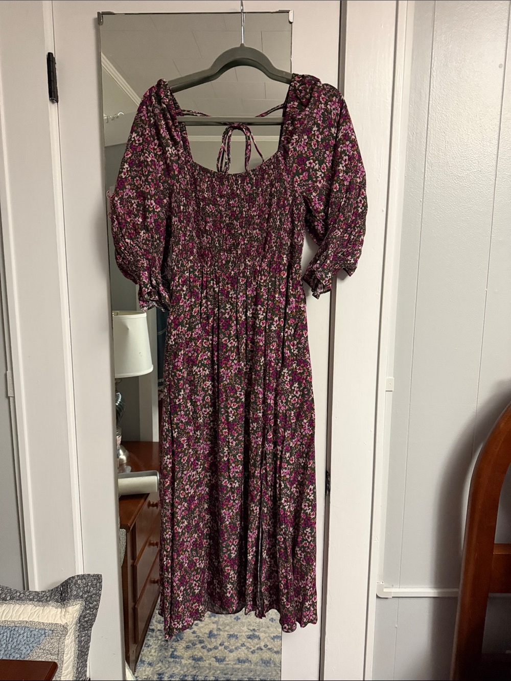 LUCY PARIS Smocked Floral Midi Dress in Plum